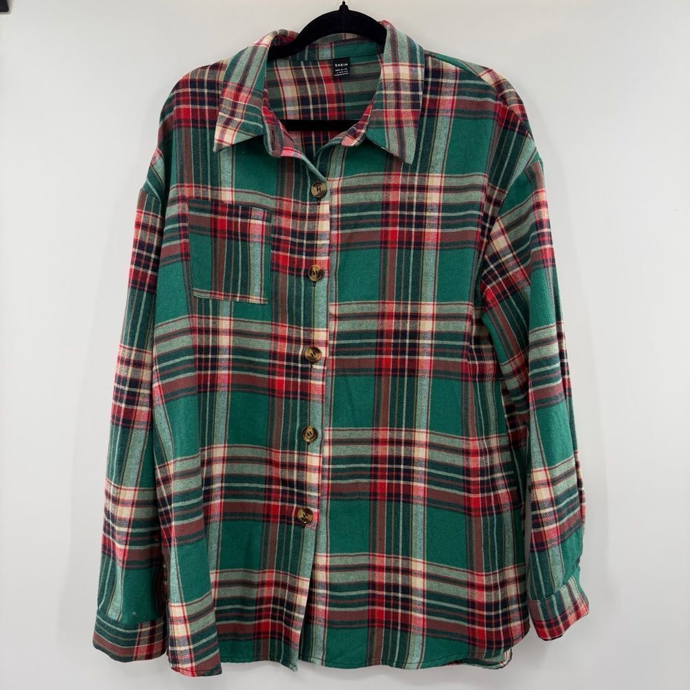 3For$20 SHEIN Green and Red Plaid Long Sleeve Button Down size: Large